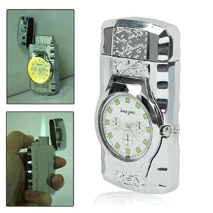 Unique Watch Design Butane Jet Flame Lighter With Clock Function For Cigar Cigarette Tobacco White ( Jam Tangan )