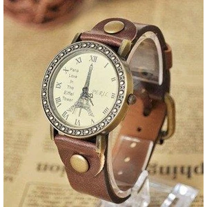 Stylish Eiffel Tower Pattern Quartz Wrist Watch Wristwatch With Leather Band Brown ( Jam Tangan )
