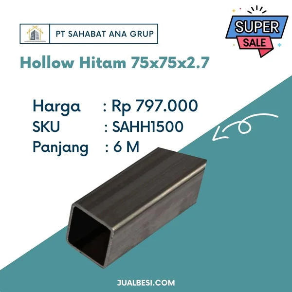 Besi Hollow Hitam 75 x 75 x 2.7