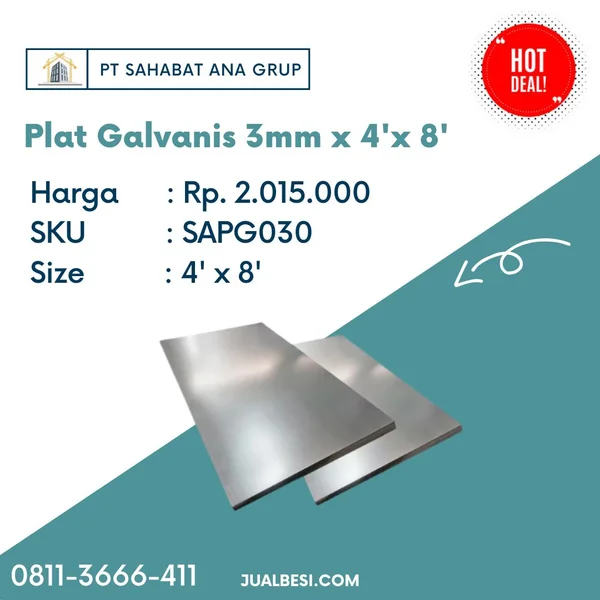 Plat Galvanis 3mm x 4'x 8'
