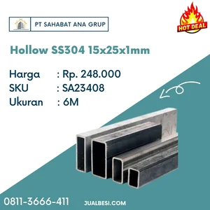Hollow Bahan Stainless SS304 15x25x1mm