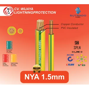Kabel NYA 1.5mm Kuning Hijau - Sutrado Kabel Grounding 450/750 V. NYA (Cu/PVC)