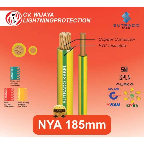 Kabel NYA 185mm Kuning Hijau - Sutrado Kabel Grounding 450/750 V. NYA (Cu/PVC)