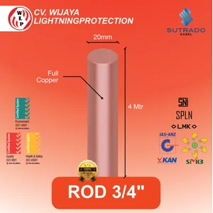 Grounding Stick Rod Import Full Tembaga Ukuran 20 mm x 4 m - 3/4 Inch - Sutrado