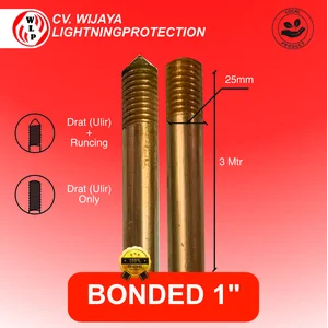 Batang Grounding Bonded 1 Inch x 3 Meter Copper Bonded Rod batang pembumian berlapis tembaga  grounding rod bonded  rod bonded tembaga  batang grounding bonded