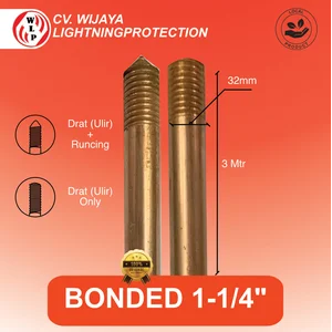 Batang Grounding Bonded 1-1/4 Inch x 3 Meter Copper Bonded Rod batang pembumian berlapis tembaga  grounding rod bonded  rod bonded tembaga  batang grounding bonded