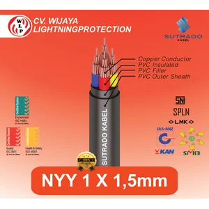 Kabel Listrik NYY 1 x 1.5 mm SUTRADO Kabel power NYY Kabel Tembaga Inti Tunggal Isolasi PVC Tahan Air dan Tanam