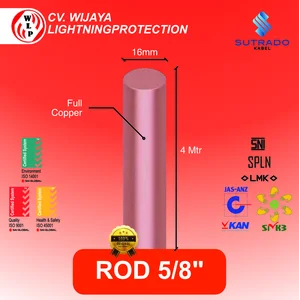 Grounding Stick Rod Import Full Tembaga Ukuran 16 mm x 4 m - 5/8 Inch - Sutrado