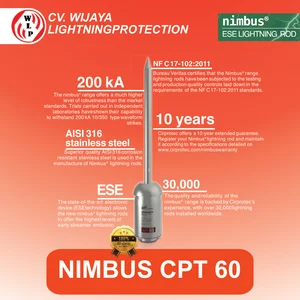 Penangkal Petir Nimbus CPT 60 Radius 120 Meter Air Terminal ESE Made In spanyol