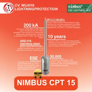 Penangkal Petir Nimbus CPT 15 Radius 45 Meter Air Terminal ESE Made In spanyol
