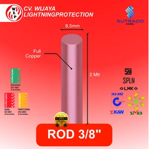 Grounding Stick Rod Import Full Tembaga Ukuran 8.5 mm x 2 m - 3/8 Inch - Sutrado
