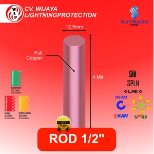 Grounding Stick Rod Import Full Tembaga Ukuran 12.5 mm x 4 m - 1/2 Inch - Sutrado