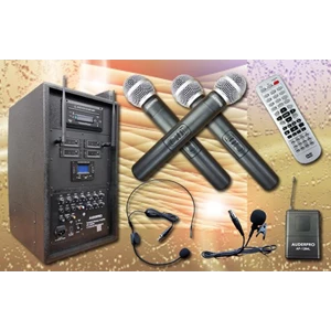 Portable Wireless Amplifier Auderpro Ap-1284Pa Dvd Usb Kaset 4 Chanel Microphone Wireless Dilengkapi Dengan Trolly Garansi 1 Th