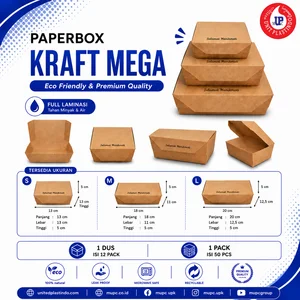 Paper Lunch Box Kraft Mega S M L Full Laminasi 50 Pcs
