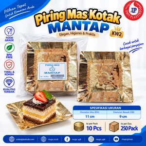 Piring Mas Kotak Mantap Piring Kue Emas KW2 10 Pcs