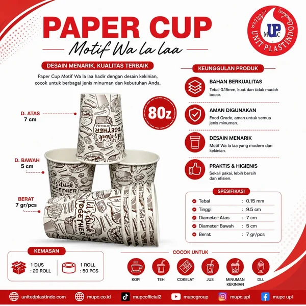 Paper Cup 8 Oz Motif Wa la laa Food Grade