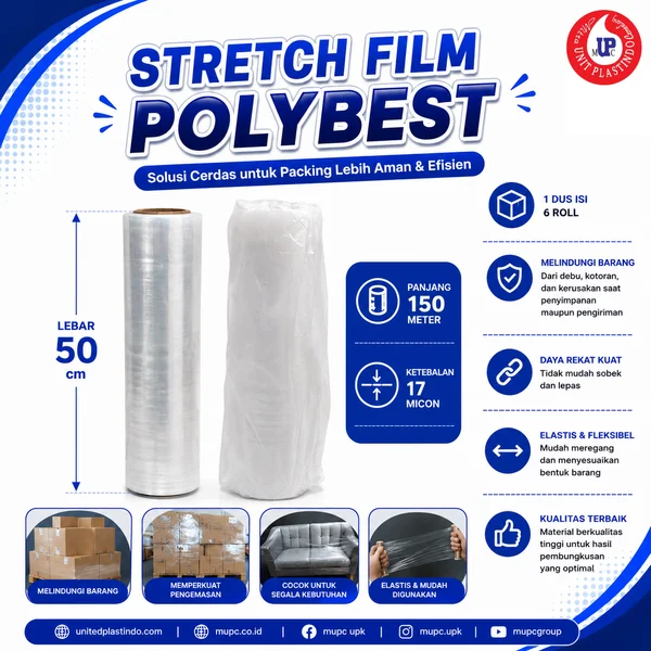 Stretch Film Polybest 50 cm x 150 Meter 17 Micron – Plastik Wrapping Elastis untuk Packing & Pallet