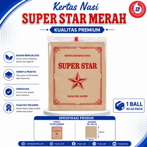 Kertas Bungkus Nasi Super Star Merah Ukuran 28 x 38 cm Isi 100 Lembar