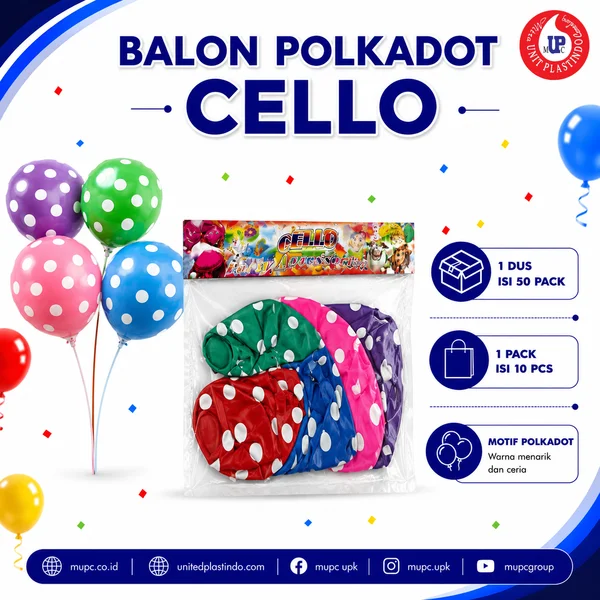 Balon Polkadot Cello Embos Aneka Warna Isi 10 Pcs
