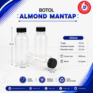 Botol Plastik Almond Mantap 250 ml Food Grade Tutup Hitam