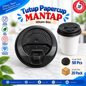 Tutup Paper Cup Mantap Hitam 8oz Isi 50 Pcs
