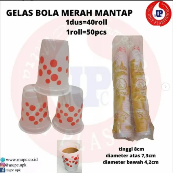 GELAS BOLA MERAH 220ML / GELAS POLKADOT / GELAS KOPI