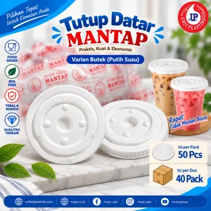 Tutup Gelas Plastik Datar Mantap Butek Isi 50 Pcs