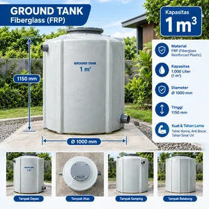 Tangki Tanam 1 m3 1000 liter Fibreglass Ground Tank Vertical Warna Abu Abu