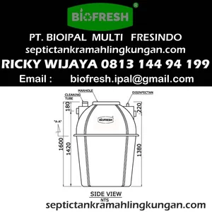 Ukuran Septic Tank Biotech BT 12 kapasitas 1800 liter untuk 6 orang s.d 8 orang