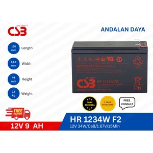 BATERAI AGM Baterai Vrla CSB HR1234W F2 12v9Ah UPS Battery Box
